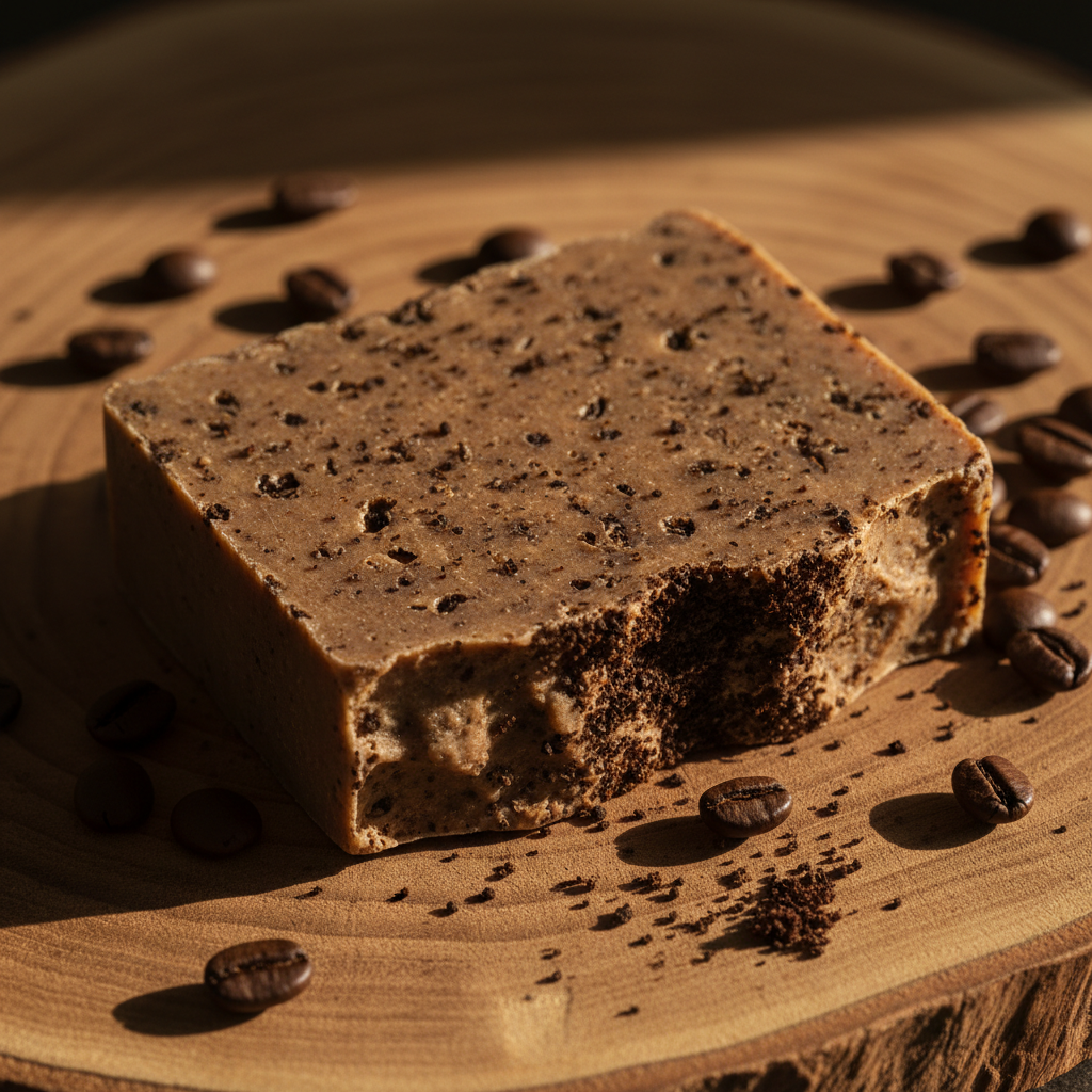 Handmade tallow coffee scrub bar with real coffee grounds