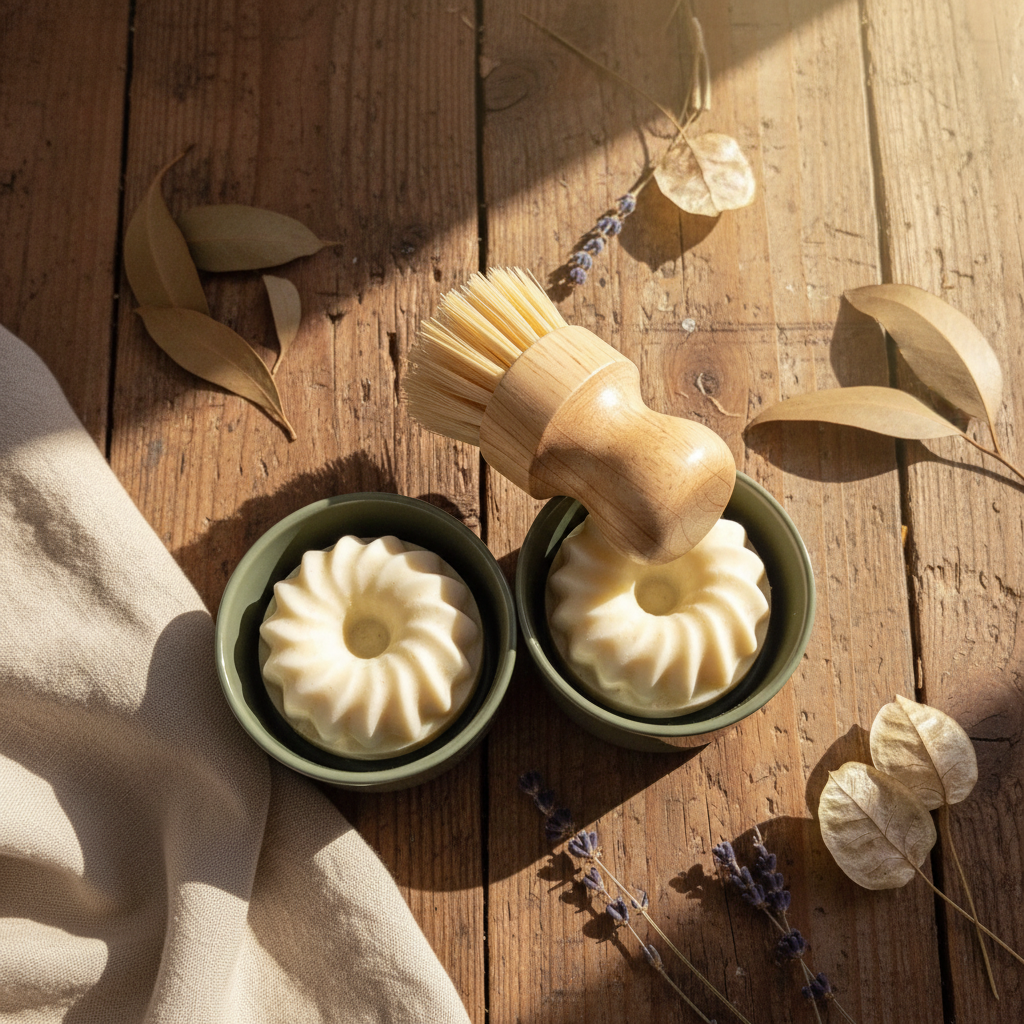 Dish soap in a ramekin with free brush
